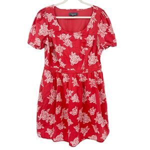 Modcloth Womens Retro Pinup Valentines Day Scoop‎ Neck Rose Floral Dress Size 1X